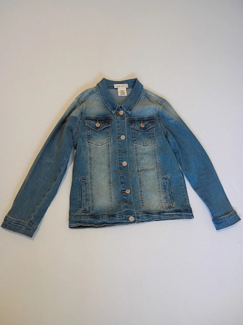 Soho Blue Girls Butterfly Denim Jacket Medium Wash Sz 16 XL Embroidered Back